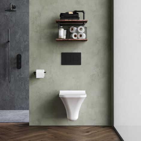 Rimless Wall Hung Ceramic Toilet Pan & Soft Close Seat, 355mm