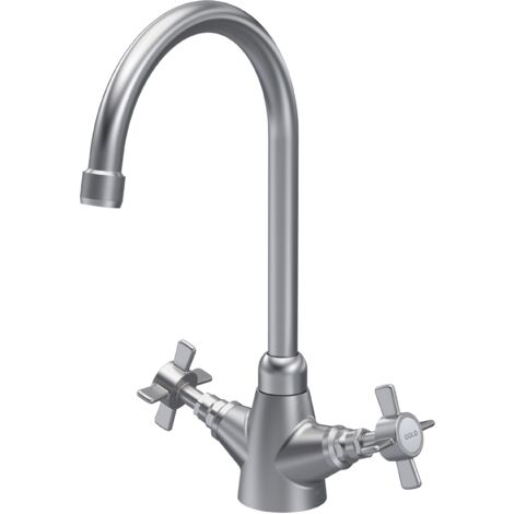 Traditional Mono Mixer Kitchen Tap with Crosshead Handles - Brushed Nickel