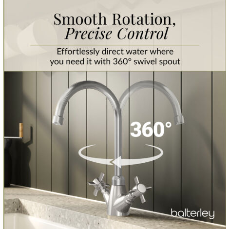 Traditional Mono Mixer Kitchen Tap with Crosshead Handles - Brushed Nickel