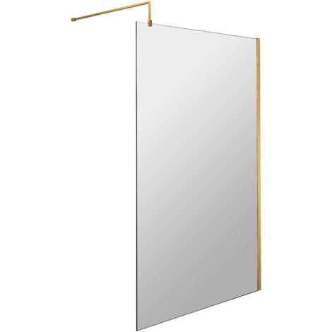 Balterley Drakelow 8mm Toughened Safety Glass Wetroom Screen with Support Bar: 1000mm x 1850mm, Brushed Brass