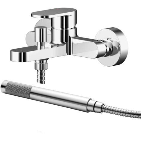 Balterley Enville Modern Wall Mount Round Bath Shower Mixer Tap with Flat Spout & Shower Kit - Chrome Finish