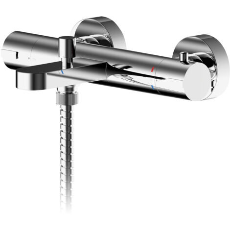 Contemporary Round Wall Mount Thermostatic Bath Shower Mixer Bar Valve Tap - Chrome