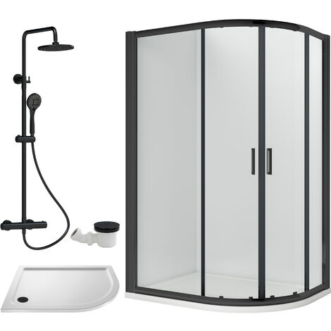 Balterley Almington Quadrant Offset Right Bundle: Tray, Round Kit & Waste, 1200 x 800 mm White/Black