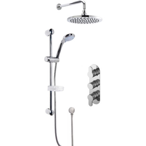 Consall Concealed Round Triple Valve with Multi Function Slide Rail Kit, Arm & Head Shower Bundle - Chrome - Balterley