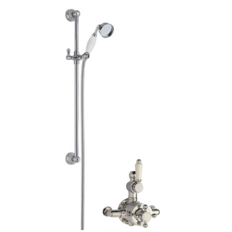 Traditional Twin Exposed Valve & Slide Rail Shower Set - Chrome/White - Balterley