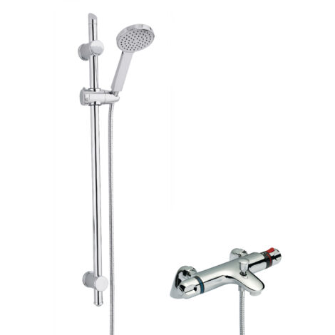 Thermostatic Bath Shower Mixer Tap & Water Saving Handset Slide Rail Kit Bundle - Chrome - Balterley