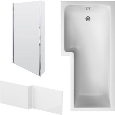 1700mm L Shape Bathtub, Front Panel with Shower Bath Screen - Chrome