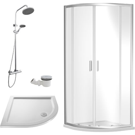 Balterley Almington Quadrant Shower Enclosure Bundle: Slimline Tray, Round Kit & Waste, 900 x 900 mm White/Chrome