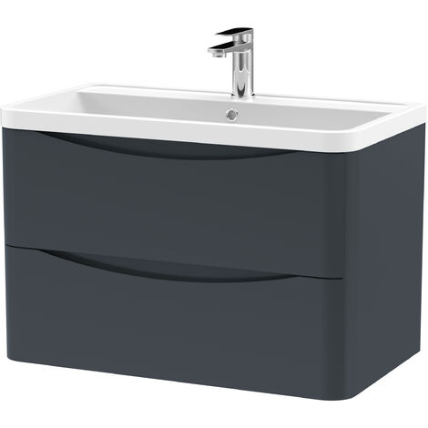 Balterley Dunwood Wall Hung 2 Drawer Bathroom Vanity Unit & Polymarble Basin, Dark Grey, 755mm (1/4)