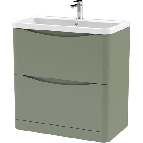 Balterley Dunwood Floor Standing 2 Drawer Bathroom Vanity Unit & Polymarble Basin, Satin Green, 755mm