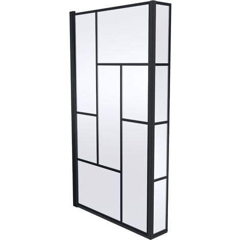 Black Reversible Square L Shape 6mm Toughened Safety Glass Bath Screen