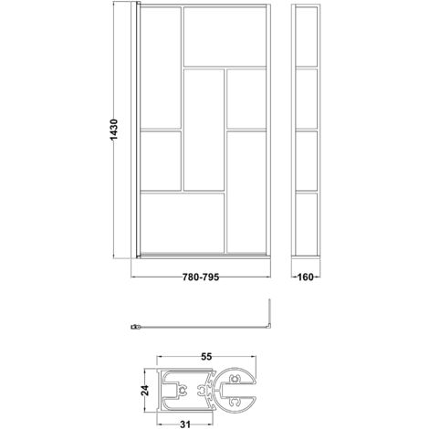 Black Reversible Square L Shape 6mm Toughened Safety Glass Bath Screen