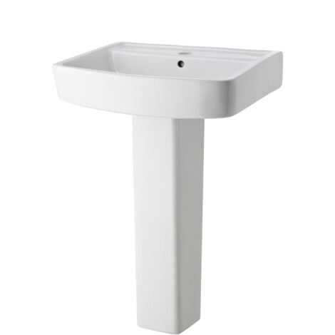 Forsbrook Square 1 Tap Hole Bathroom Basin Sink & Full Pedestal - 600mm