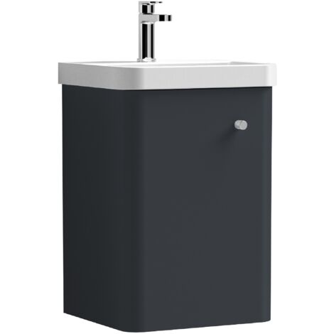 Balterley Flashbrook Modern Bathroom Wall Hung 1 Door Vanity Unit Basin, Dark Grey, 405mm