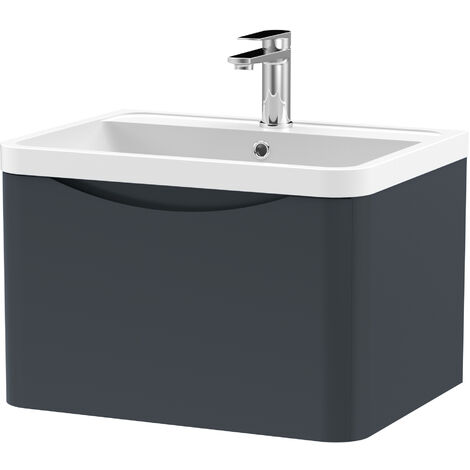 Balterley Dunwood Wall Hung 1 Drawer Bathroom Vanity Unit & Polymarble Basin, Dark Grey, 550mm (1/5)