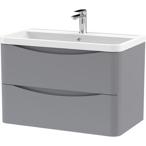 Balterley Dunwood Wall Hung 2 Drawer Bathroom Vanity Unit & Polymarble Basin, Satin Grey, 755mm