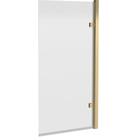 Hinged Straight 8mm Toughened Safety Glass Reversible Shower Bath Screen - Brushed Brass