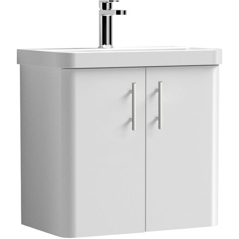 Balterley Flashbrook Modern Bathroom Wall Hung 2 Door Vanity Unit Basin, Gloss White/Chrome, 579mm