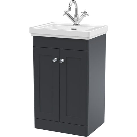 Balterley Swynnerton Traditional Bathroom Floor Standing 2-Door Vanity Unit & Fireclay Basin, Dark Grey, 500mm