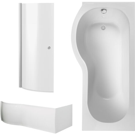 P Shape 1700x850 Left Hand Shower Bath Set – Squared Front Panel ...