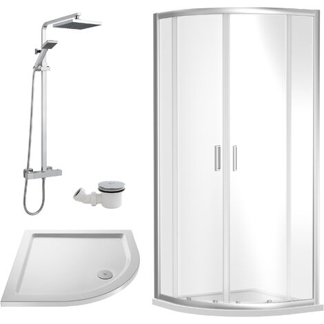 Balterley Almington Quadrant Shower Enclosure Bundle: Tray, Square Kit & Waste, 900 x 900 mm White/Chrome