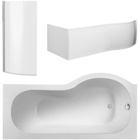 Balterley 1500 mm Left Hand P Shape Square Shower Bath with Glass Screen & Matching Front Panel Modern White Design