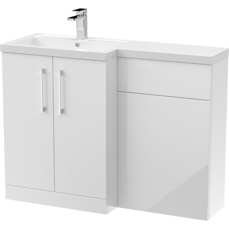 Furniture Combination Vanity Basin and WC Unit Left Hand - 1100mm x 390mm - Gloss White