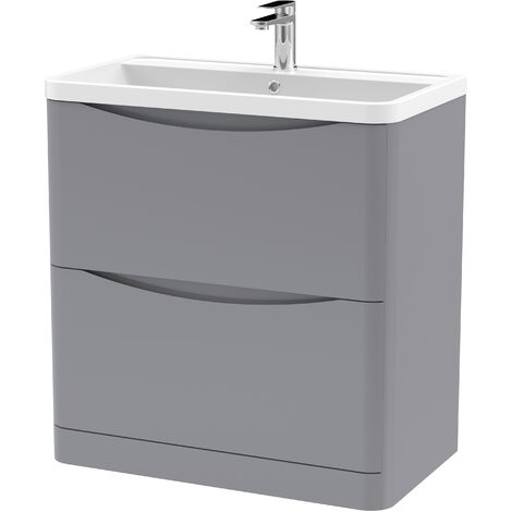 Balterley Dunwood Floor Standing 2 Drawer Bathroom Vanity Unit & Polymarble Basin, Satin Grey, 755mm (1/5)
