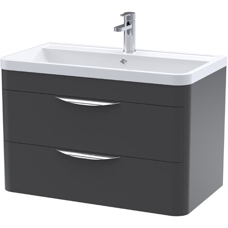 Balterley Aldershawe Contemporary Wall Hung 2 Drawer Bathroom Vanity Unit & Polymarble Basin, Dark Grey, 755mm