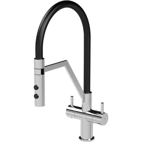 Modern Kitchen Mono Mixer Tap with 2 Lever Handles, 436mm - Chrome