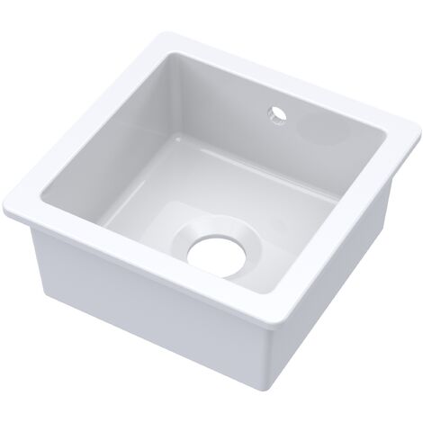 Fireclay Single Bowl Square Undermount Kitchen Sink with Overflow, 457mm (1/3)