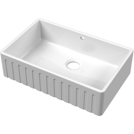 795mm - Fireclay Kitchen Single Bowl Fluted Front Butler Sink - with Overflow