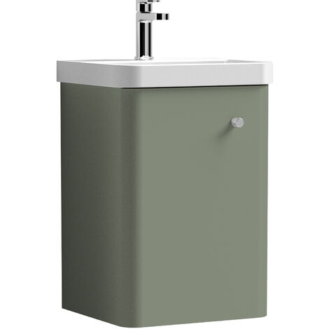 Balterley Flashbrook Modern Bathroom Wall Hung 1 Door Vanity Unit Basin, Satin Green, 405mm