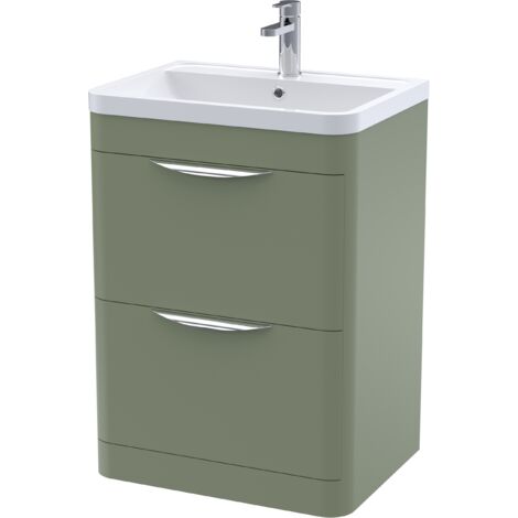 Balterley Aldershawe Contemporary Floor Standing 2 Drawer Bathroom Vanity Unit & Polymarble Basin, Satin Green, 600mm