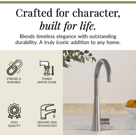 Kitchen Mono Mixer Tap with 1 Lever Handle, 398mm - Brushed Nickel