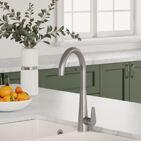 Kitchen Mono Mixer Tap with 1 Lever Handle, 398mm - Brushed Nickel