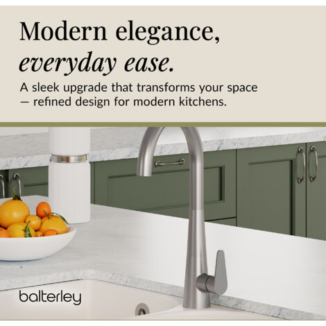 Kitchen Mono Mixer Tap with 1 Lever Handle, 398mm - Brushed Nickel