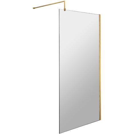 Balterley Drakelow 8mm Toughened Safety Glass Wetroom Screen with Support Bar: 800mm x 1850mm, Brushed Brass