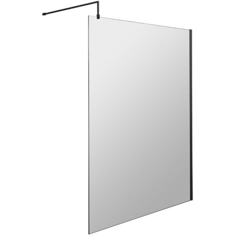 Balterley Drakelow 8mm Toughened Safety Glass Wetroom Screen and Support Bar: 1200mm x 1850mm, Black