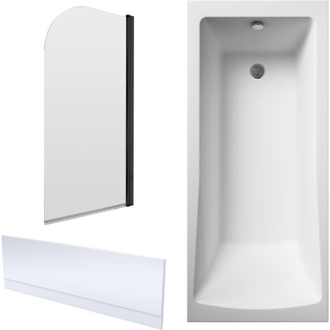 Square Single Ended 1700x750 Bath with Front Panel & Black Round Corner Screen (1/4)