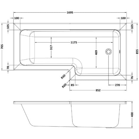 L Shape Bathtub, Front Panel with Bath Screen - Chrome Profile