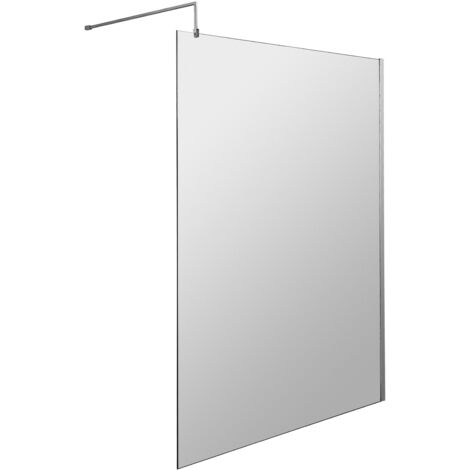 Balterley Drakelow 8mm Toughened Safety Glass Wetroom Screen with Support Bar: 1400mm x 1850mm, Polished Chrome