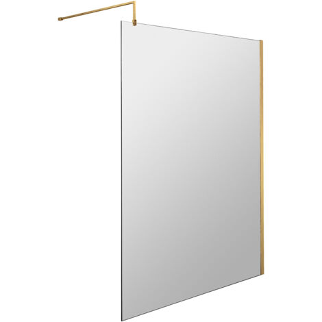Balterley Drakelow 8mm Toughened Safety Glass Wetroom Screen with Support Bar: 1400mm x 1850mm, Brushed Brass