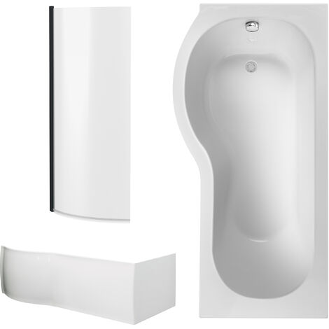 P Shape Bathtub, Front Panel and Bath Screen - Black Profile