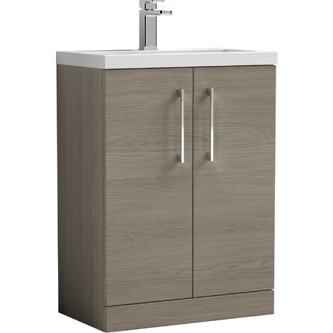 Balterley Bramshall Compact Bathroom Cloakroom Vanity Basin Unit with Polymarble Basin, Chrome Handles, 600mm, Mid Oak (1/4)