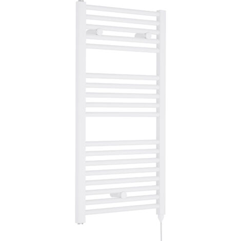 Balterley Ellastone Contemporary Electric Vertical Round Towel Rail with 18 Rails, 920mm x 480mm, 500 Watt Heated Bathroom - Gloss White