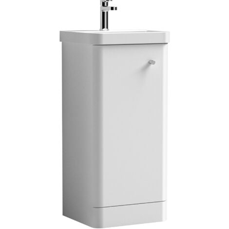 Floor Standing 1 Door Vanity Unit with Ceramic Basin - 400mm - Gloss White -Balterley