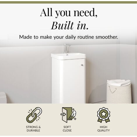 Floor Standing 1 Door Vanity Unit with Ceramic Basin - 400mm - Gloss White -Balterley