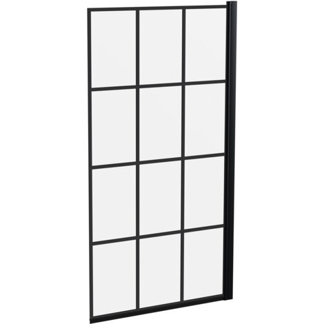 Black Grid Reversible Hinged Shower Bath Screen with 6mm Toughened Safety Glass (1/5)