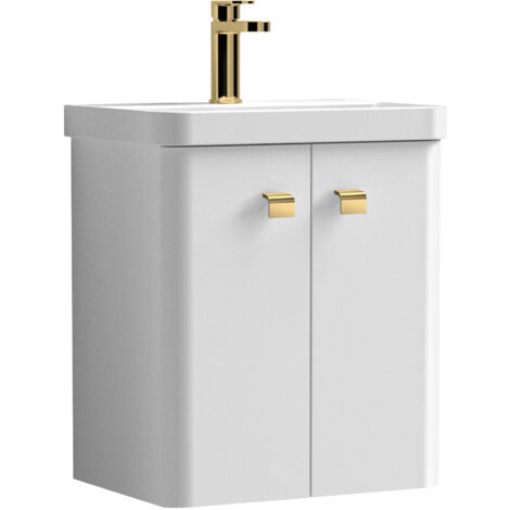Balterley Flashbrook Modern Bathroom 2 Soft Close Door Mid-Edge Vanity Unit Basin, Gloss White, 600mm